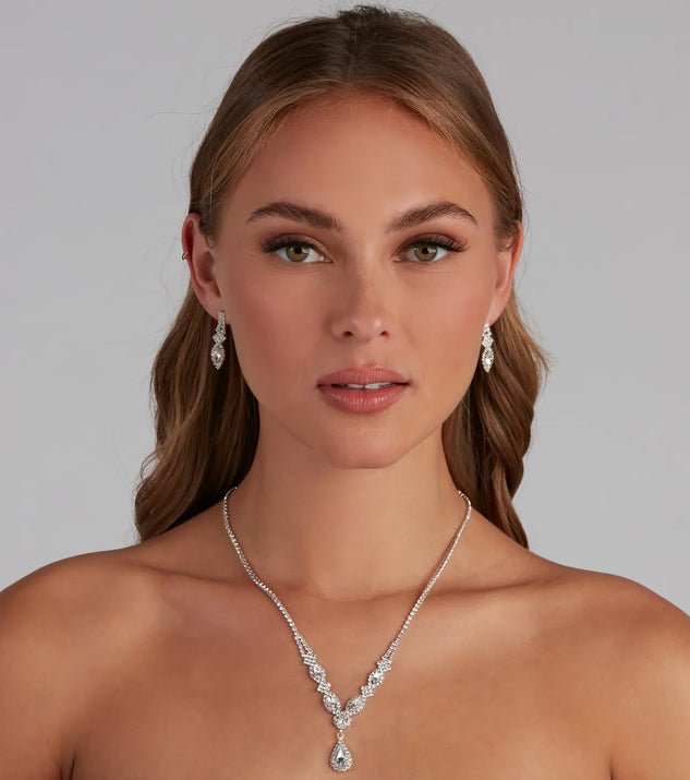 Statement Rhinestone Teardrop Necklace Set