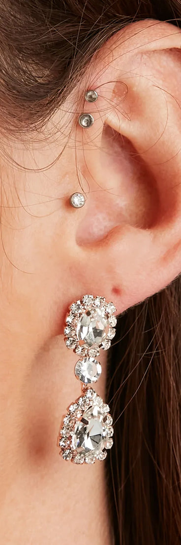 Halo Rhinestone Necklace And Drop Earrings Set