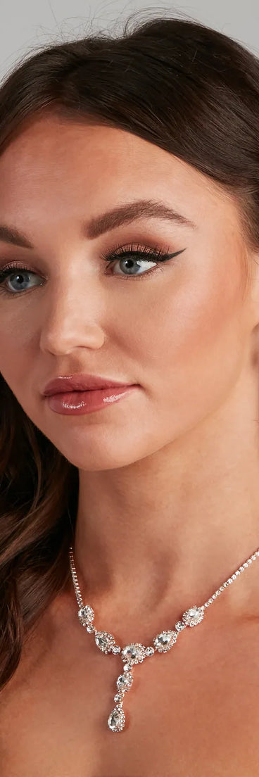 Halo Rhinestone Necklace And Drop Earrings Set