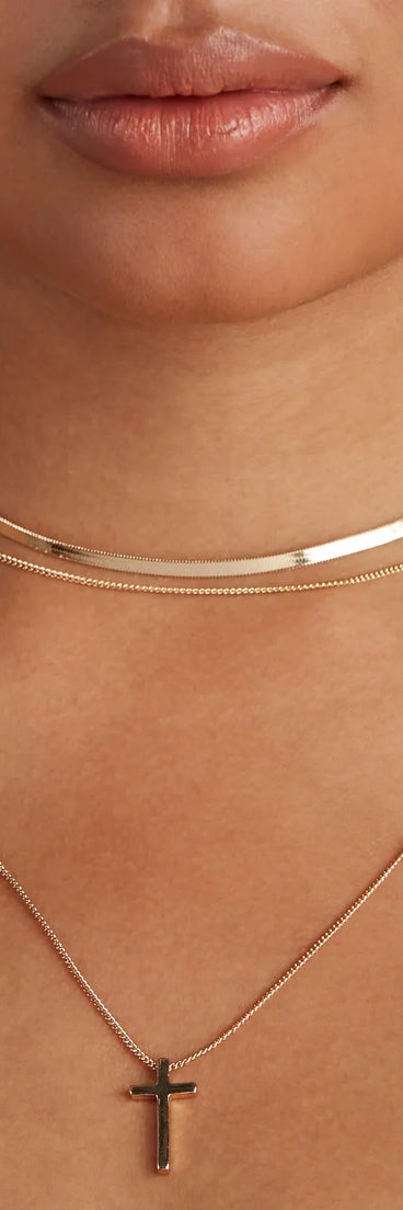 Cross Charm Layered Snake Chain Necklace