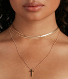 Cross Charm Layered Snake Chain Necklace