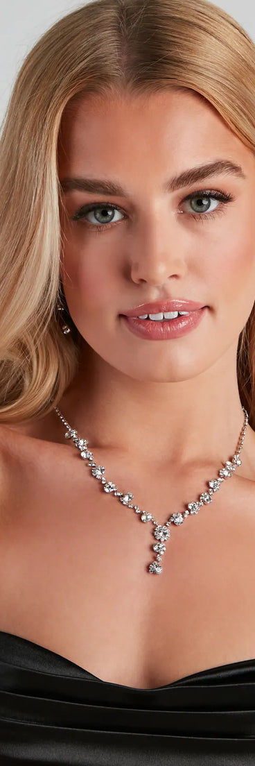 Dainty Glam Rhinestone Necklace And Earrings Set