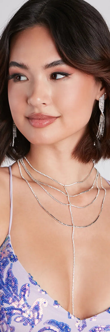 Trendy Shine Rhinestone Lariat Necklace