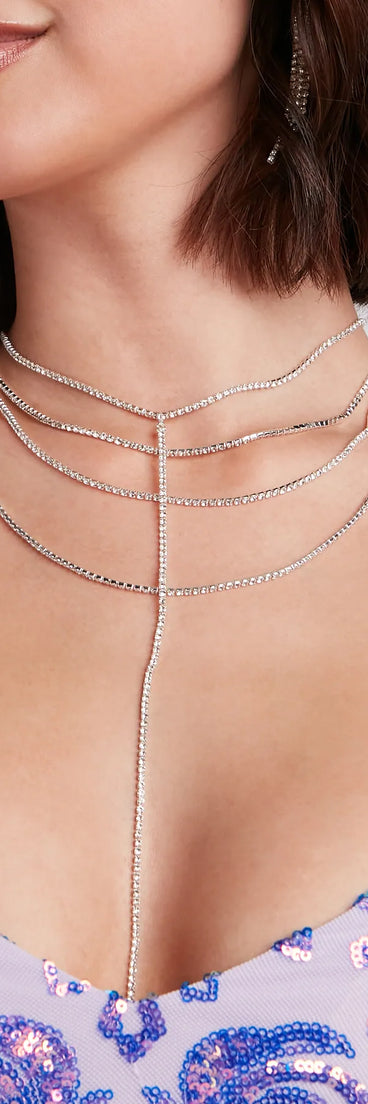 Trendy Shine Rhinestone Lariat Necklace