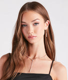 The Delicate Shine Rhinestone Lariat Earring Set helps create a chic gold women's cocktail outfit with a trendy texture and stylish design, ideal for wedding guest cocktail outfits or dinner parties.