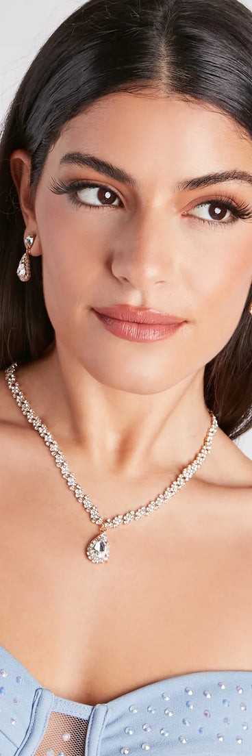 Stunning Glamour Rhinestone Necklace And Earrings Set