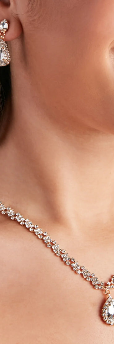 Stunning Glamour Rhinestone Necklace And Earrings Set