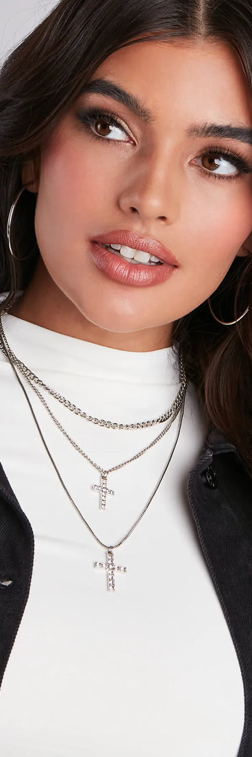 So Blessed Layered Cross Charm Necklace