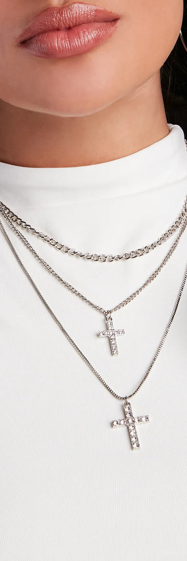 So Blessed Layered Cross Charm Necklace