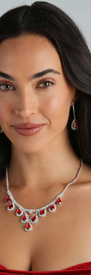 Gorgeous Glamour Gemstone Necklace And Earrings Set