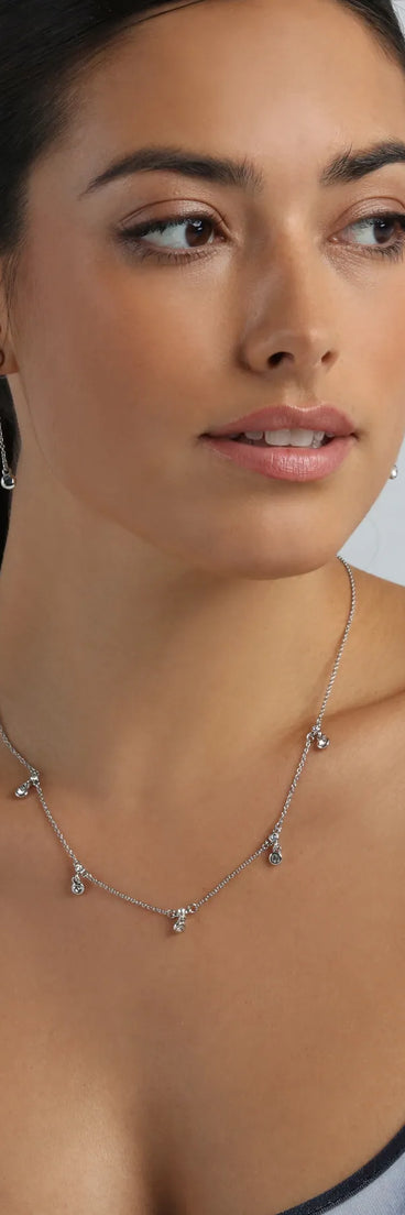 Simple Glam Style Rhinestone Necklace And Earrings Set