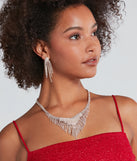 Level Up The Glitz Rhinestone Fringe Necklace And Earrings Set