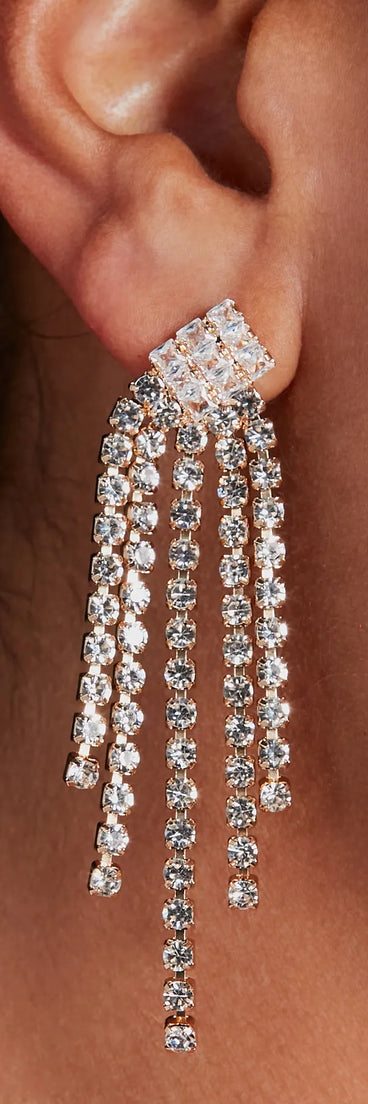 Level Up The Glitz Rhinestone Fringe Necklace And Earrings Set