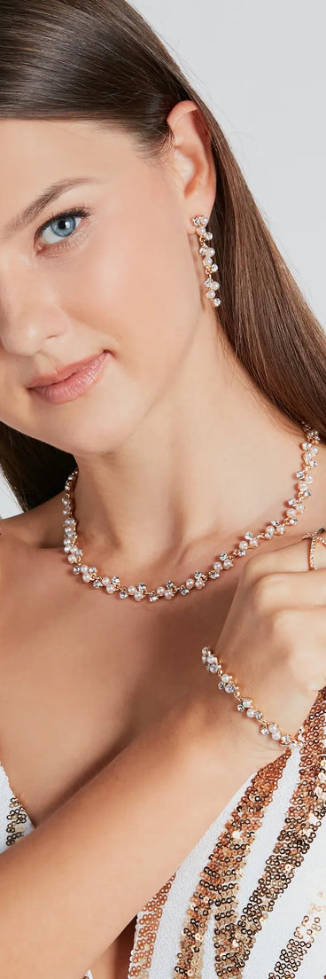 Elite Glamour Rhinestone And Pearl Jewelry Set