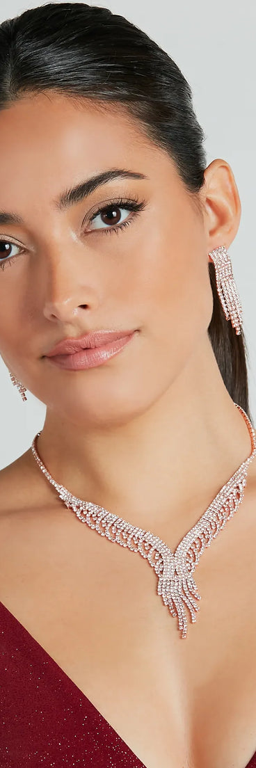 Fancy Soiree Rhinestone Necklace And Earrings Set
