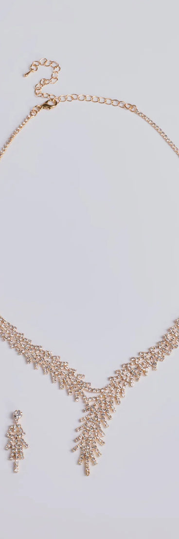 All That Glitz Rhinestone Fringe Necklace And Earrings Set