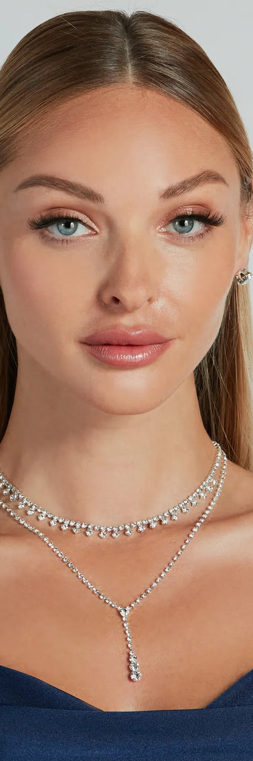 Glam Shine Rhinestone Lariat Necklace And Earrings Set