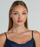 Glam Shine Rhinestone Lariat Necklace And Earrings Set
