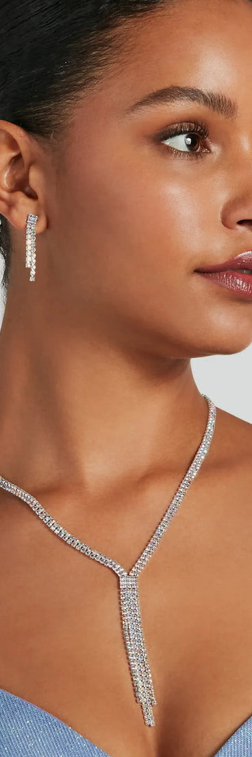 Glam Iridescent Rhinestone Necklace And Earrings Set