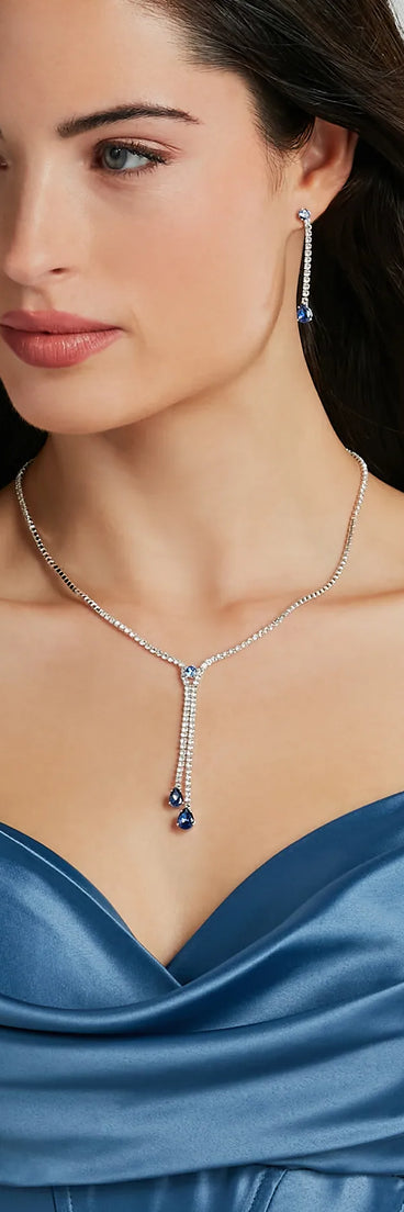 Style your vibe in seconds with the Elegant Glitz Rhinestone Necklace And Earrings Set in blue, a fashion accessories essential that completes any outfit with ease.