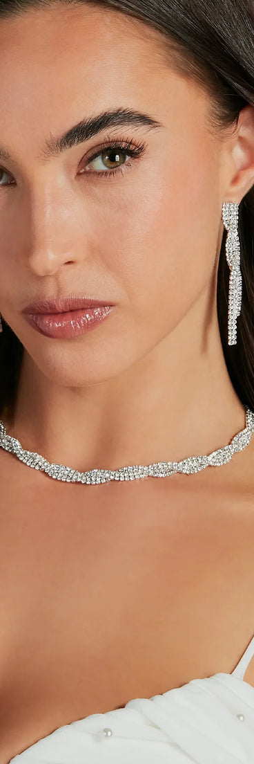 Gorgeous Radiance Rhinestone Choker Necklace And Earrings Set