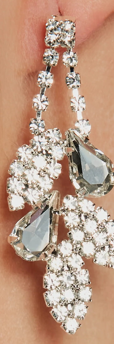 Glam Rhinestone Leaf-Shaped Necklace And Earring Set