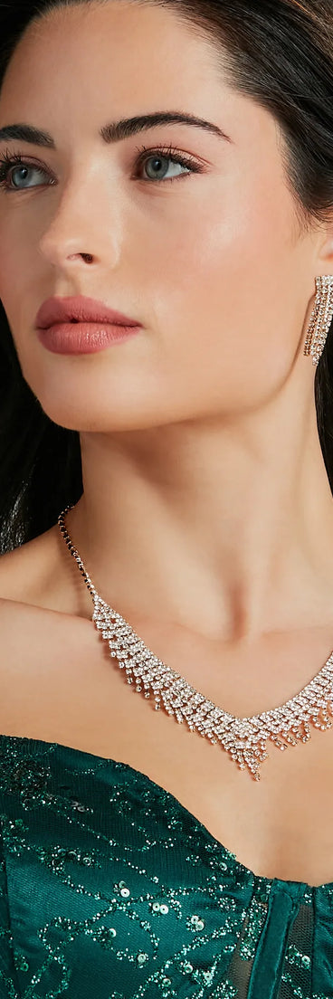 Glam Sparkle Rhinestone Necklace And Earrings Set