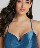 Quietly Luxurious Rhinestone Pendant Necklace, a trendy silver addition to women's going-out outfits, is ideal for Christmas party outfits, chic NYE attire, or winter night-out looks that keep you on-trend!