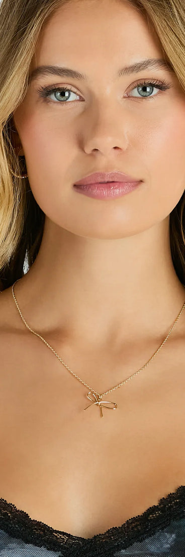 Pretty Charm Dainty Bow Pendant Chain Necklace