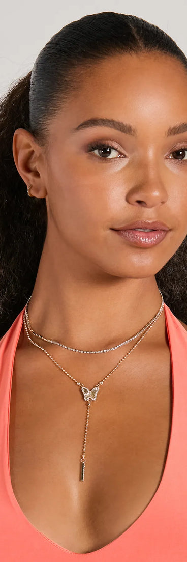 Enchanting Charm Butterfly Rhinestone Lariat Necklace