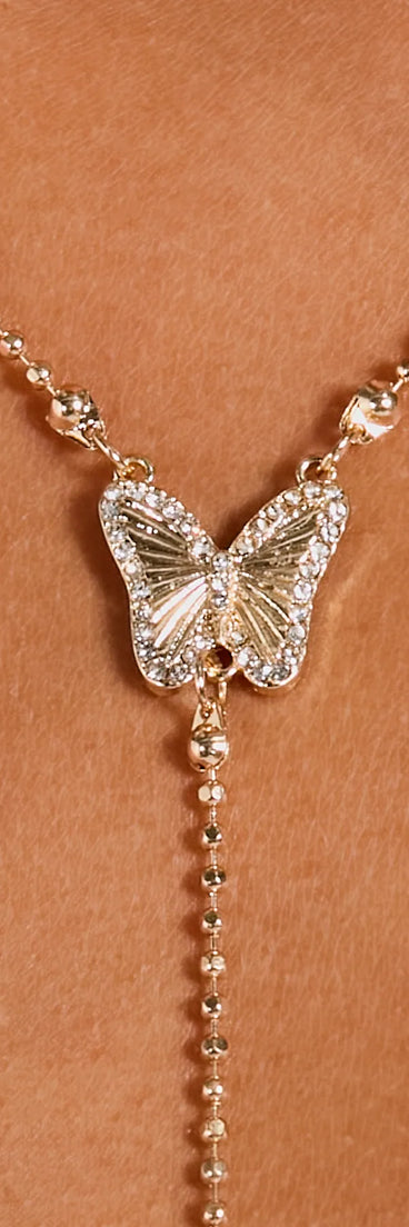 Enchanting Charm Butterfly Rhinestone Lariat Necklace