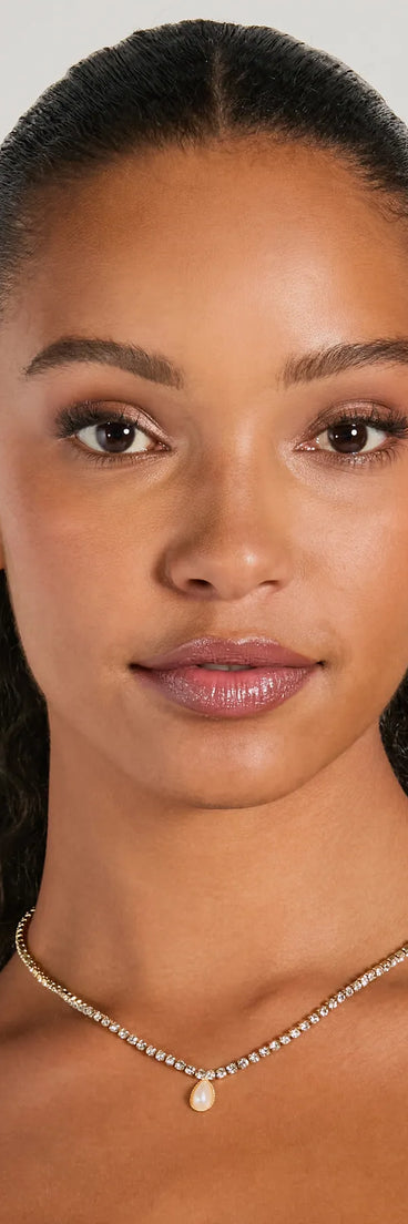 Luxe Energy Rhinestone Pearl Necklace And Earrings Set