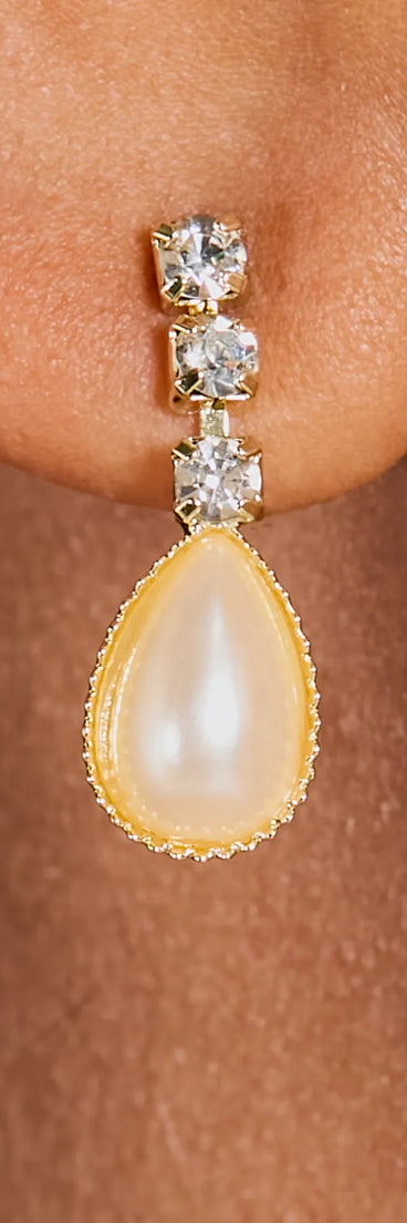 Luxe Energy Rhinestone Pearl Necklace And Earrings Set