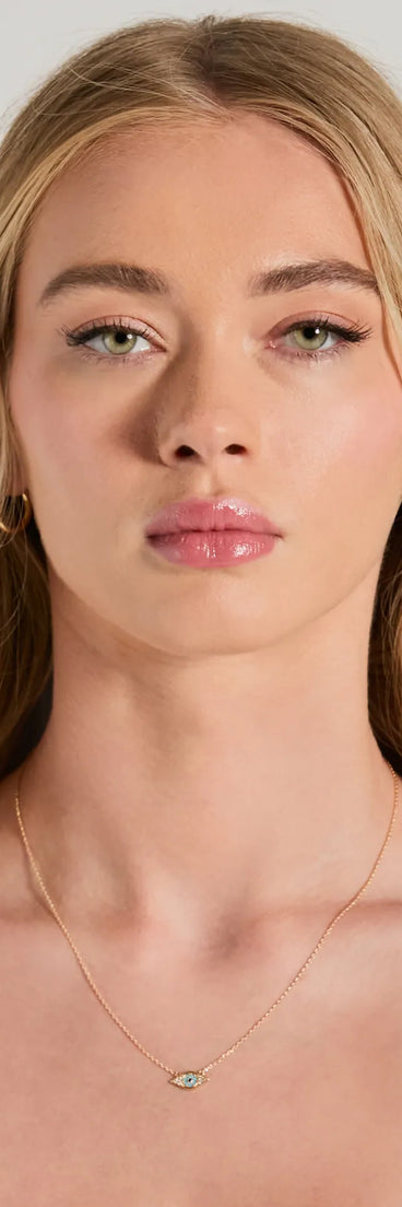 Dainty Cubic Zirconia Evil Eye Charm Necklace