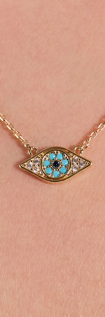 Dainty Cubic Zirconia Evil Eye Charm Necklace