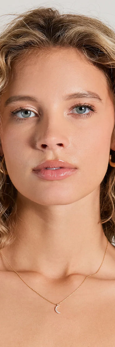 Dainty Cubic Zirconia Moon Charm Necklace