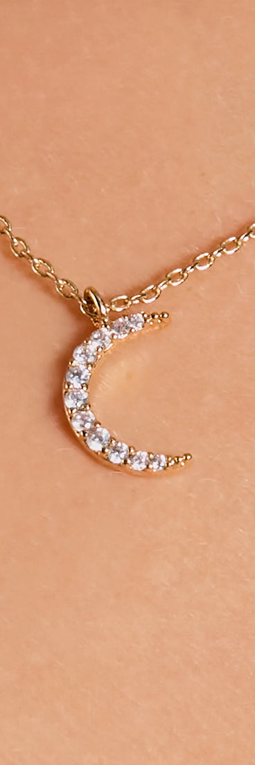 Dainty Cubic Zirconia Moon Charm Necklace