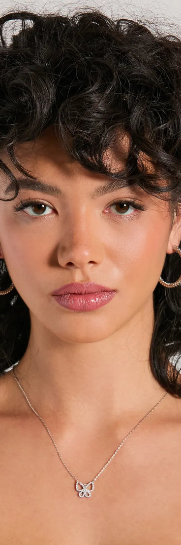 Whimsical Babe Rhinestone Butterfly Necklace