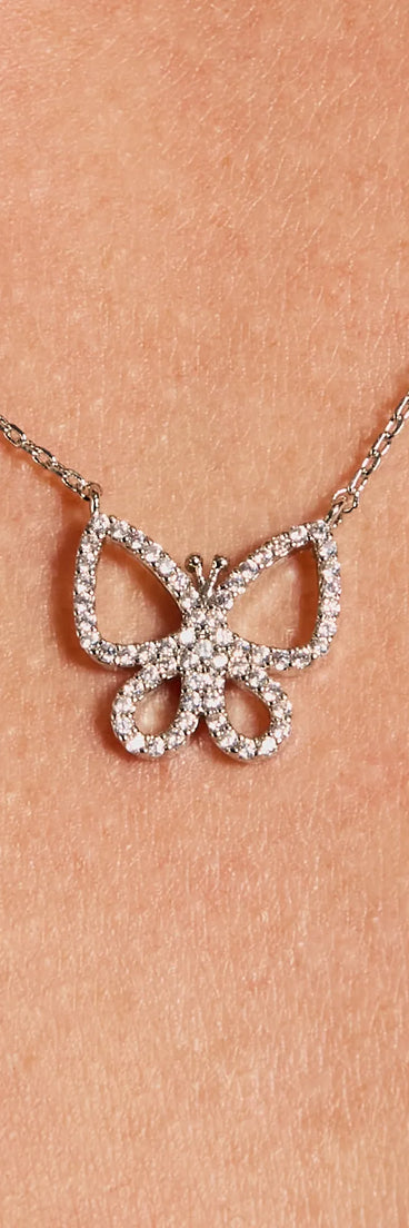 Whimsical Babe Rhinestone Butterfly Necklace