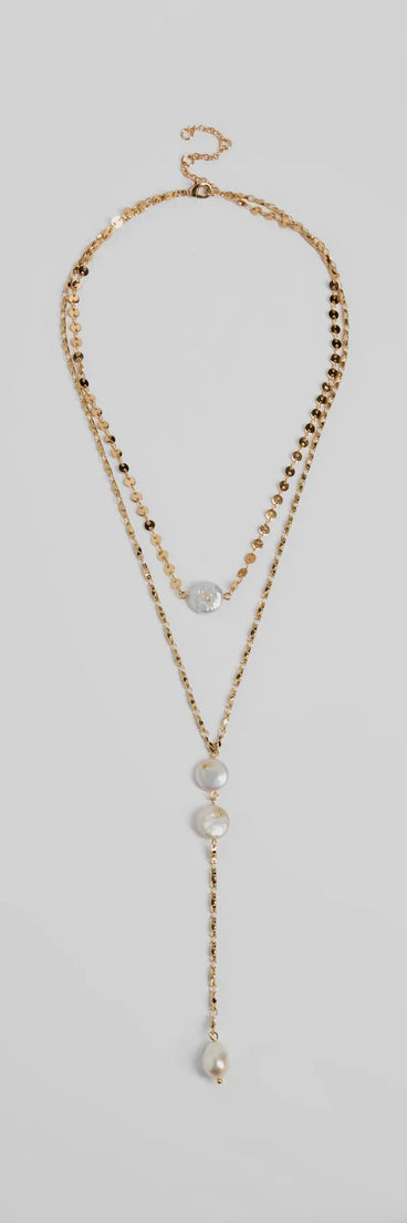 Coastal Glam Pearl Charm Lariat Necklace