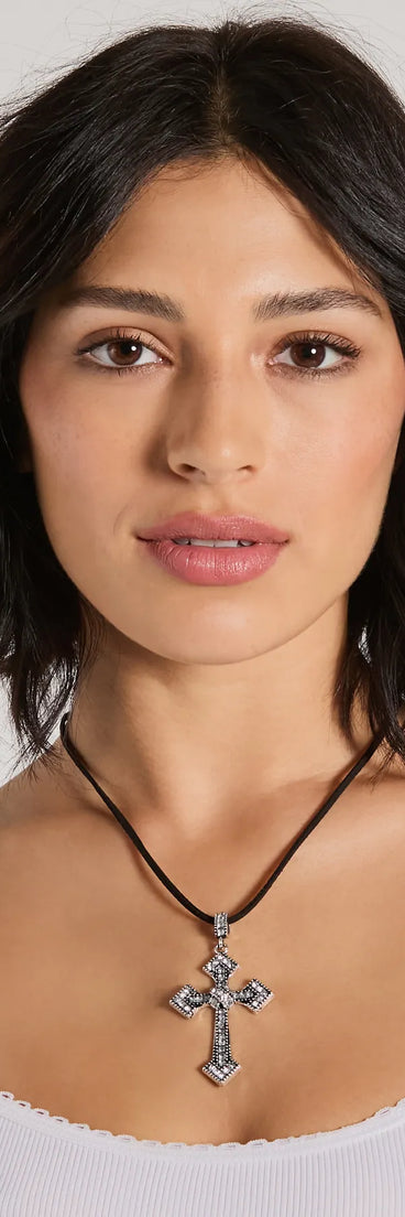 Edgy Gothic Rhinestone Cross Necklace