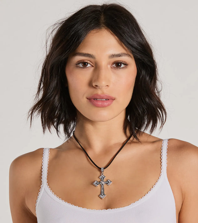 Edgy Gothic Rhinestone Cross Necklace | Windsor