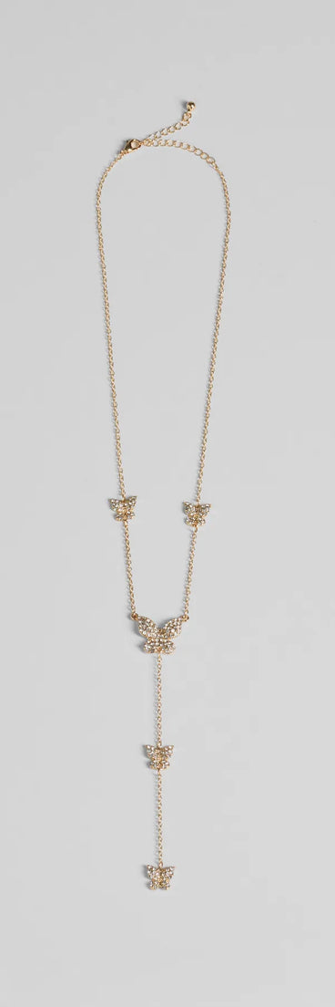 Whimsy Glamour Rhinestone Butterfly Necklace