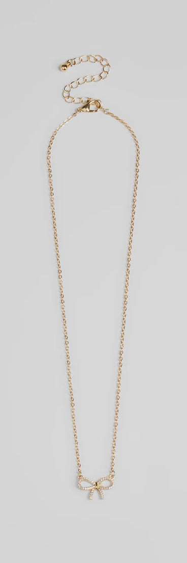 Darling Rhinestone Bow Necklace