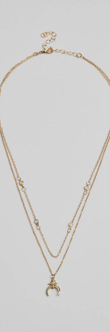 New Moon Star Charm Layered Necklace