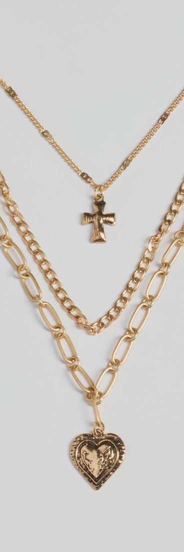 Love To Layer Heart And Cross Layered Necklace