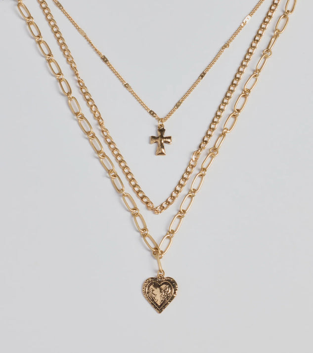 Love To Layer Heart And Cross Layered Necklace | Windsor