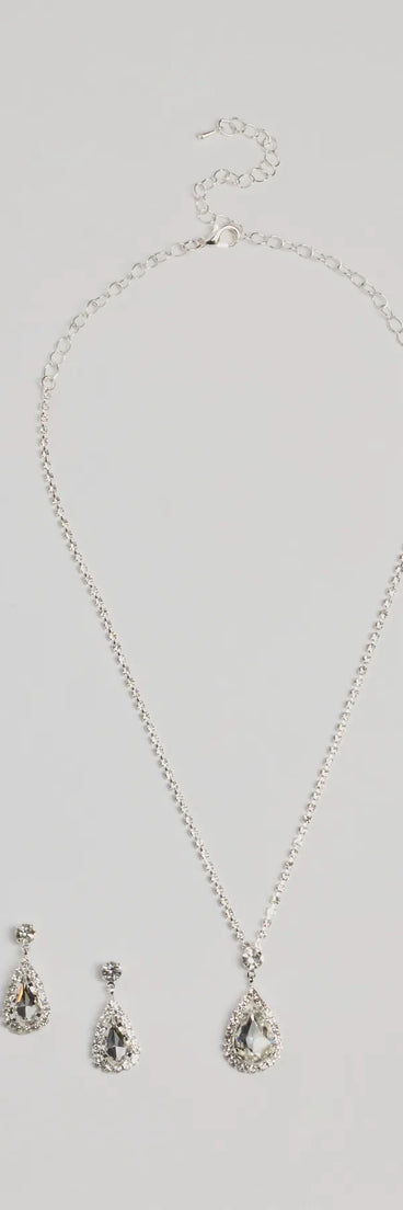 Luxe Teardrop Rhinestone Necklace And Earrings Set