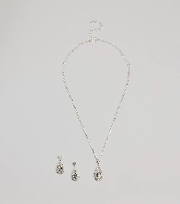 Luxe Teardrop Rhinestone Necklace And Earrings Set