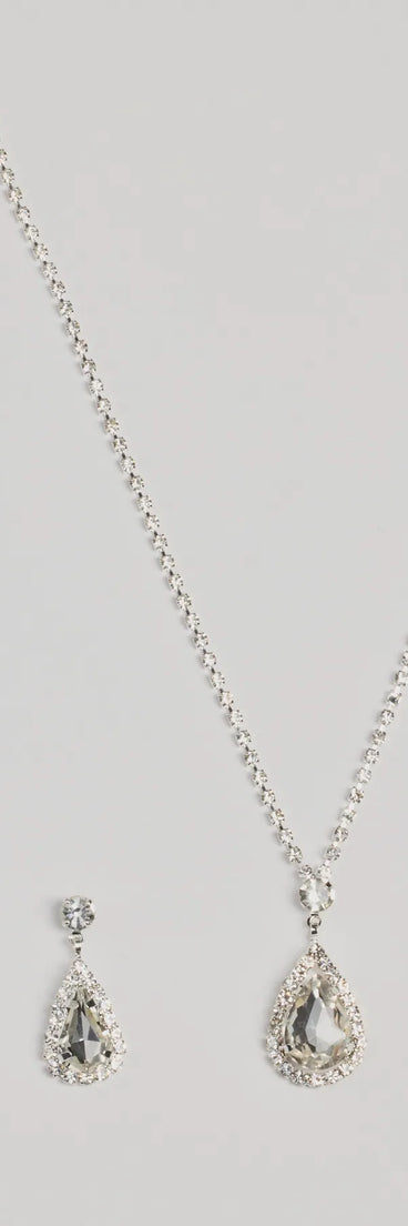 Luxe Teardrop Rhinestone Necklace And Earrings Set